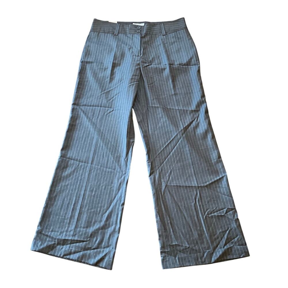 Bogari Silk Trouser Pants‎ High Rise Pinstripe Gray/White Womens Size 12 NWT
